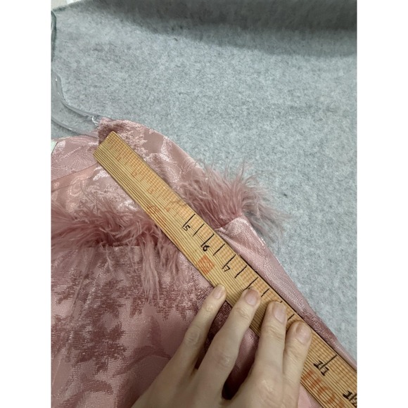 Serafina Jacket Womens 12 Pink Floral Jacquard Faux Fur Rhinestone Button Peplum - Picture 6 of 16